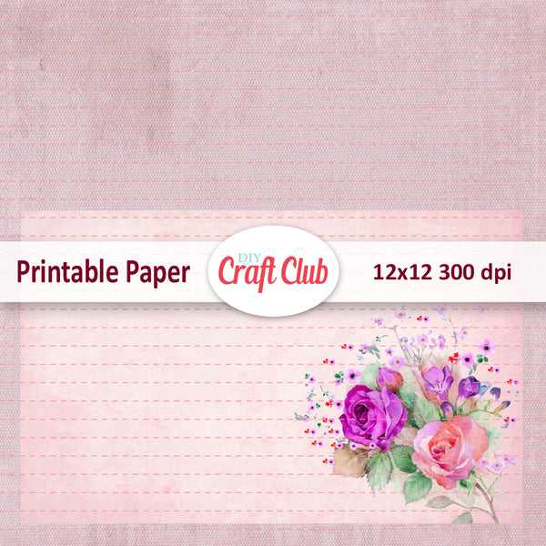 Floral Lined Printable Paper | Digital Scrapbook Paper - DIY Craft Club