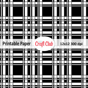 black and white plaid digital paper