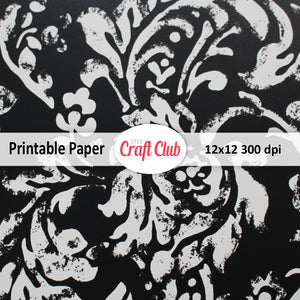 Fancy Scrapbooking Paper To Print | Black & Grey Floral