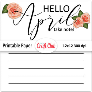 Hello April printable paper with lines