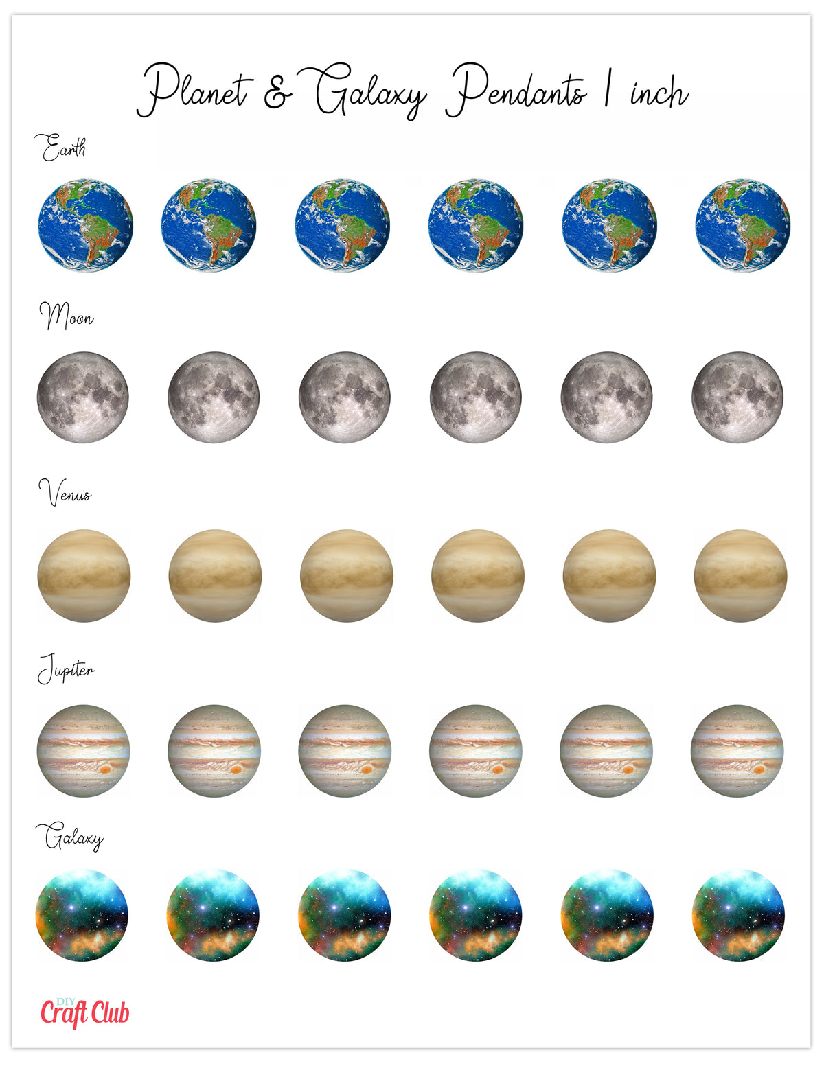Printable Jewelry Sheet | Planets &amp; Galaxy - DIY Craft Club