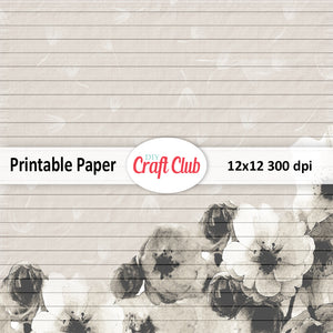 lined floral printable paper vintage